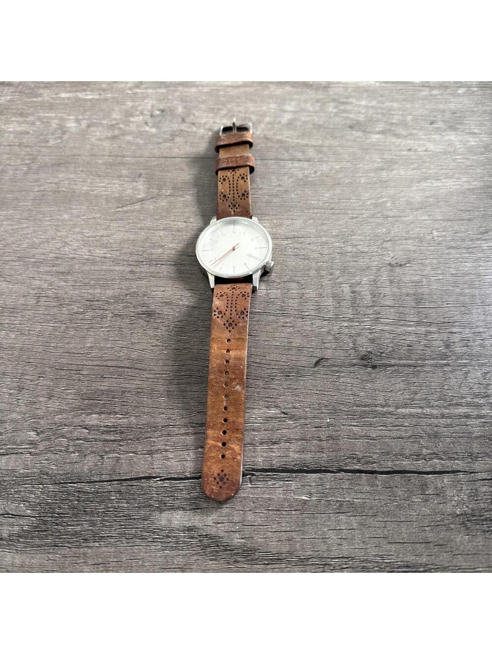 Komono The Winston Mens Watch 46mm Stainless White Dial Brown Leather